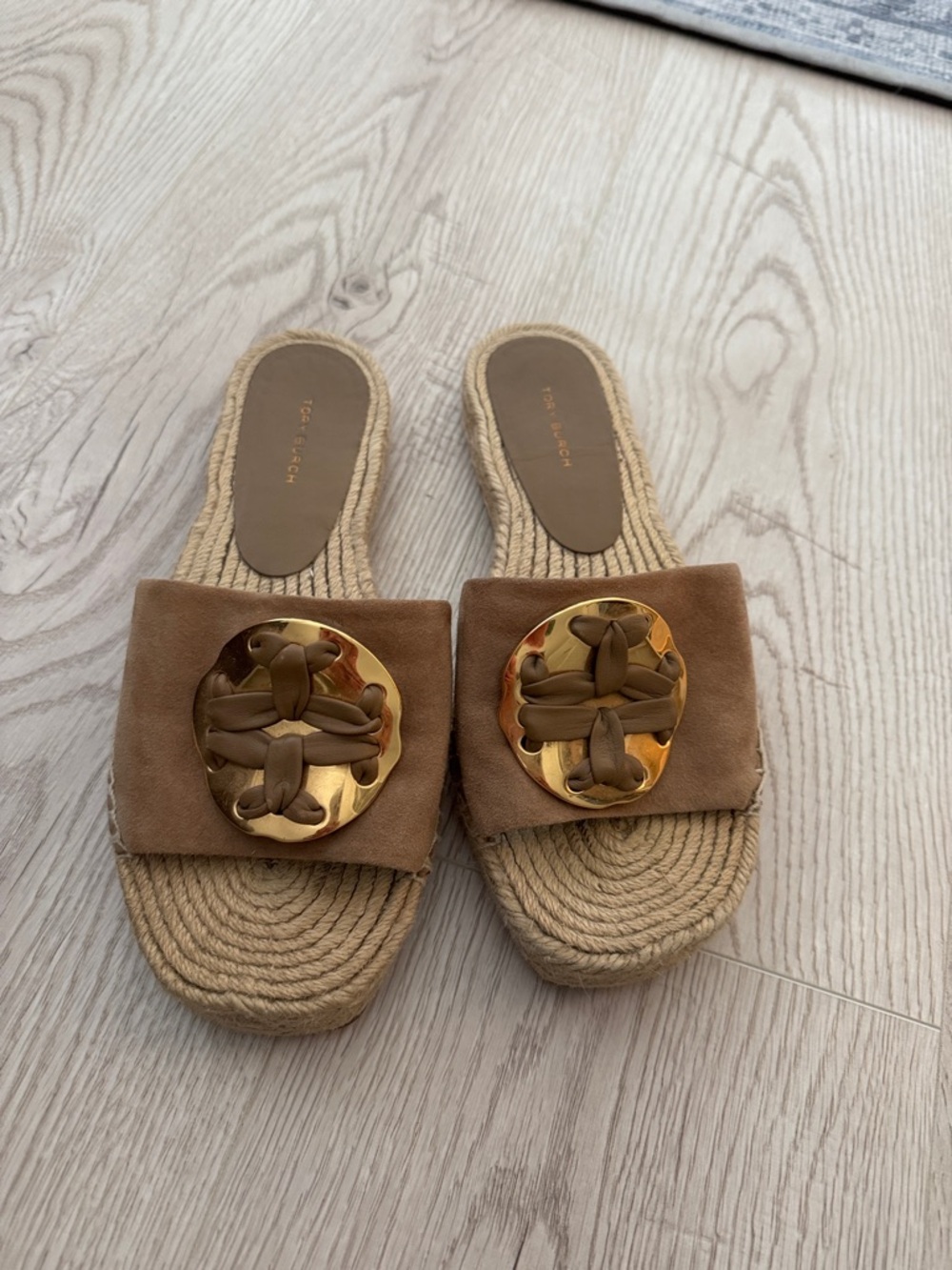 Tory Burch Footwear Woven Double T Espadrille Slide almond flour size 8 - Picture 3 of 9